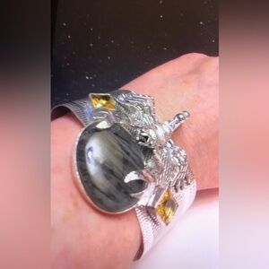 Labradorite Citrine 925 Sterling Silver Cuff Bracelet